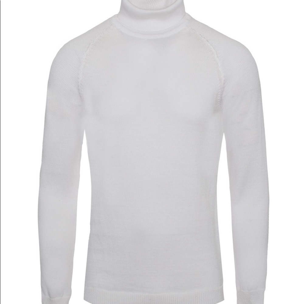 Men’s Premium White Slim Fit Knitted Pullover Turtleneck Sweater